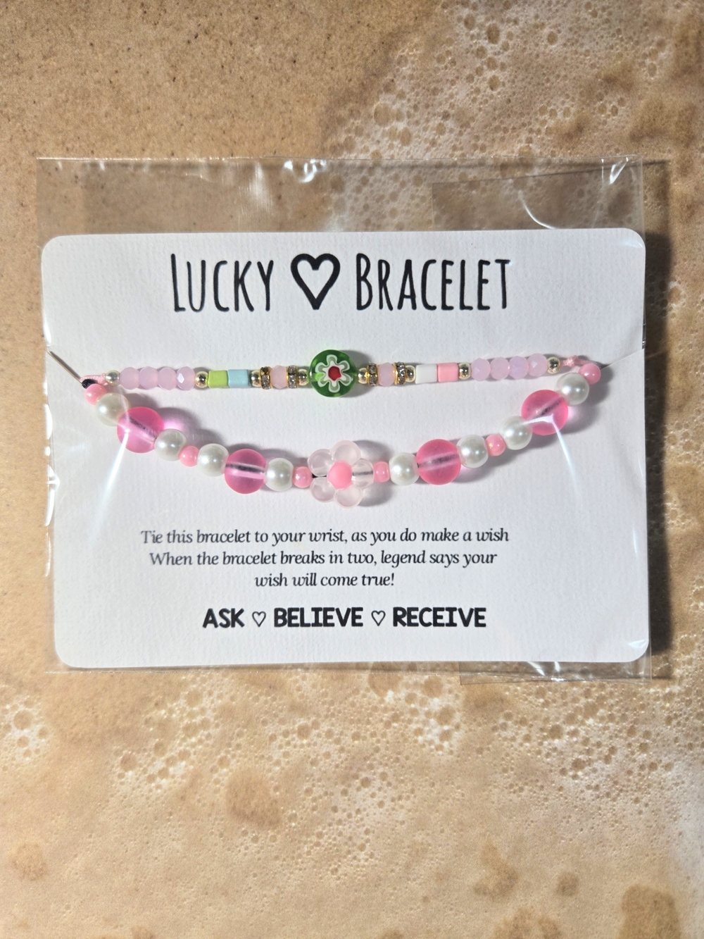 Lucky Bracelet Make A Wish Pink Beaded Adjustable Bracelet Set